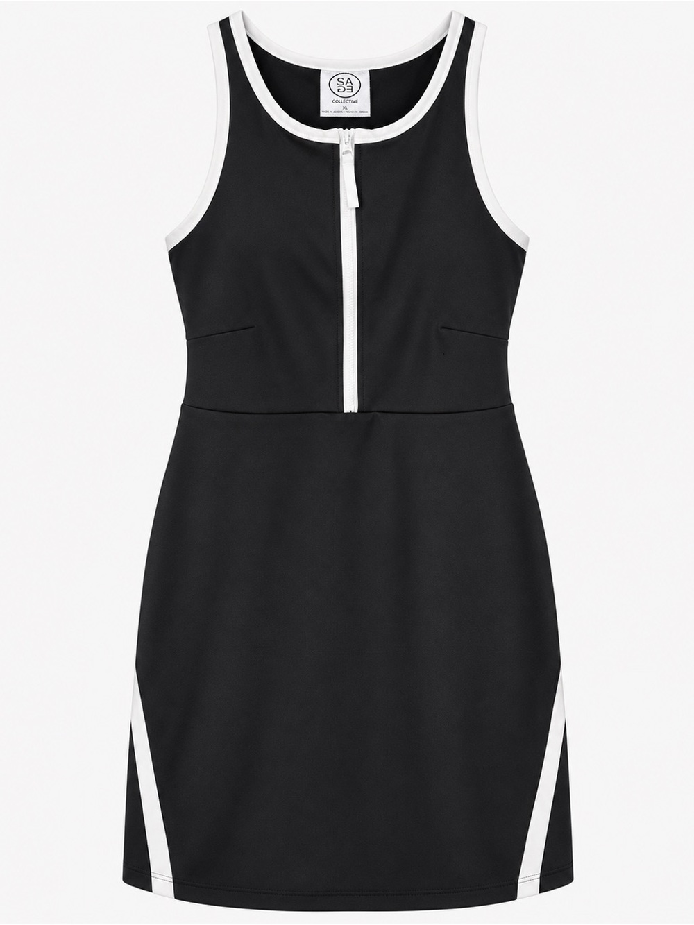 Collective Concepts Black One-Piece Zip-Front Swim Dress with White Trim